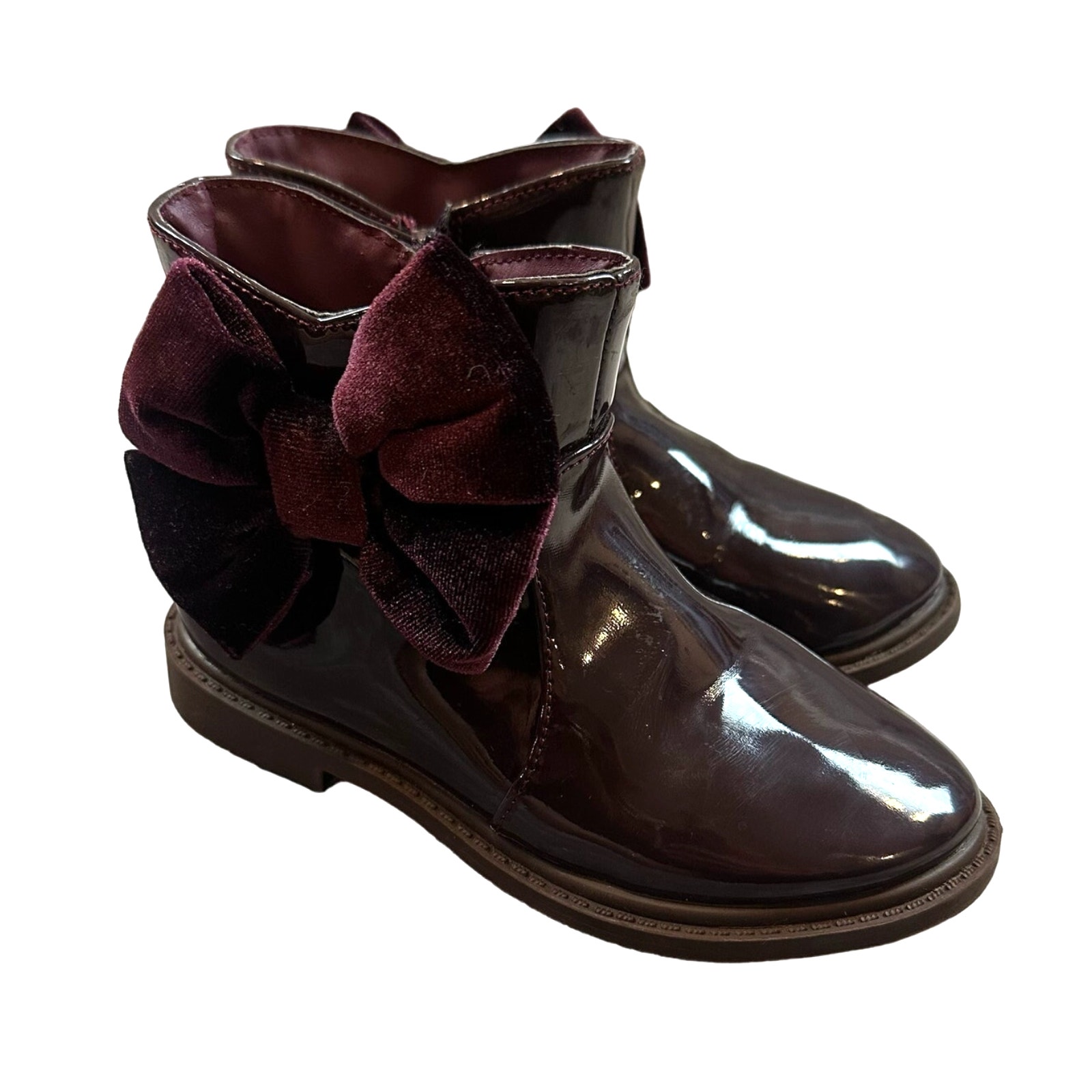 Matalana Purple Patent Leather Velvet Bow Zip Up Ankle Booties Boots Size 9 Us — image 2 of 8